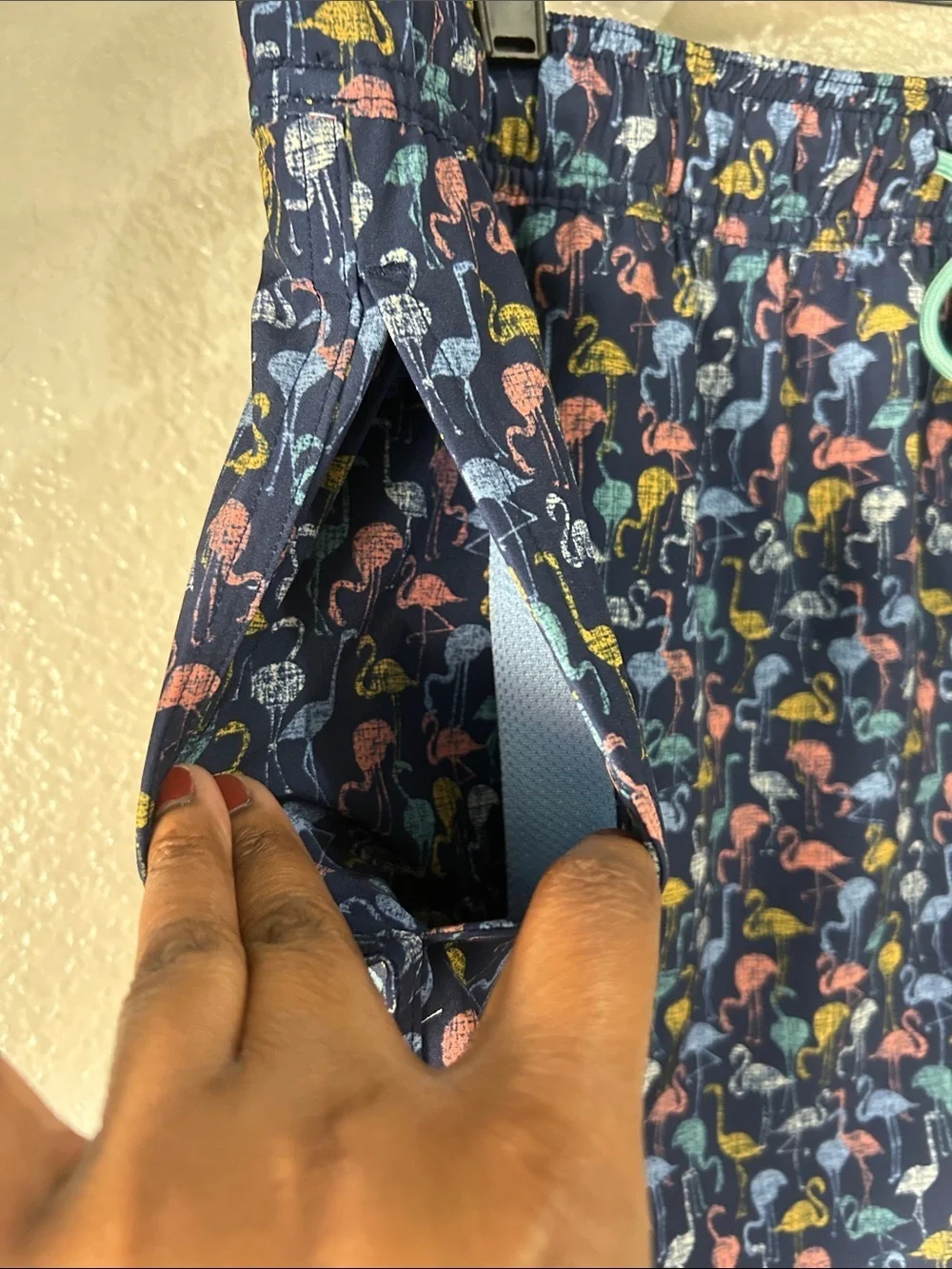 Rowm Men’s Navy Flamingo Swim Shorts with Mint Lining Sz XL Summer Casual TC0225